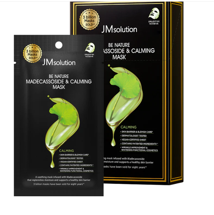 JM SOLUTION BE NATURE MADECASSOSIDE & CALMING MASK Успокаивающая тканевая маска с мадекассосидом 24мл*10шт (Без ЧЗ)