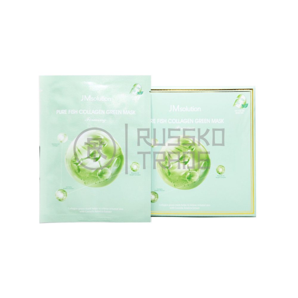 JM SOLUTION PURE COLLAGEN GREEN MASK FIRMING Успокаивающая тканевая маска с коллагеном 30мл*50шт - картинка jm-solution-pure-collagen-green-mask-firming-uspokaivajushhaja-tkanevaja-maska-s-kollagenom-30ml50sht-1000x1000.jpg