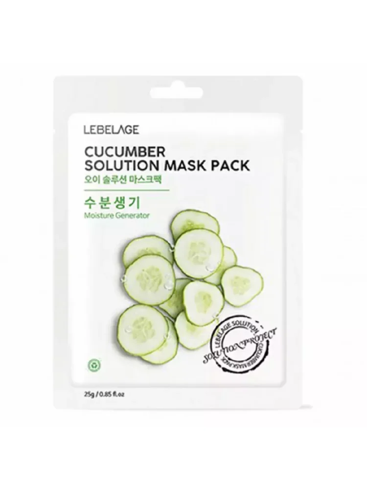 LEBELAGE CUCUMBER SOLUTION MASK PACK Тканевая маска с экстрактом огурца 25г - картинка lebelage-cucumber-solution-mask-pack-tkanevaja-maska-s-jekstraktom-ogurca-25g-750x1000.webp