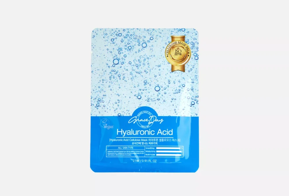 GRACE DAY HYALURONIC ACID CELLULOSE MASK Тканевая маска для лица с гиалуроновой кислотой 27гр - картинка grace-day-hyaluronic-acid-cellulose-mask-tkanevaja-maska-s-ceramidami-27gr-1000x679.webp